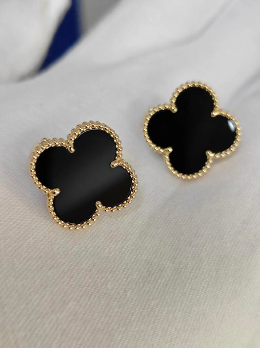 [Panda Jewelry]CLOVER 20MM BLACK MOP EARRINGS