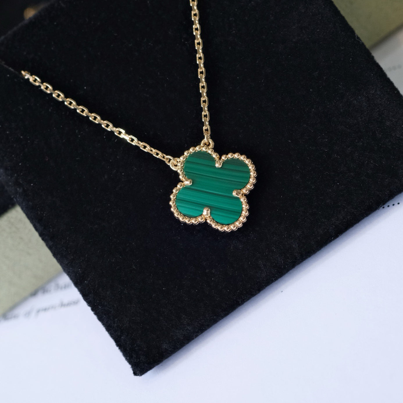 [Panda Jewelry]CLOVER 15MM MALACHITE SINGLE FLOWER  NECKLACE