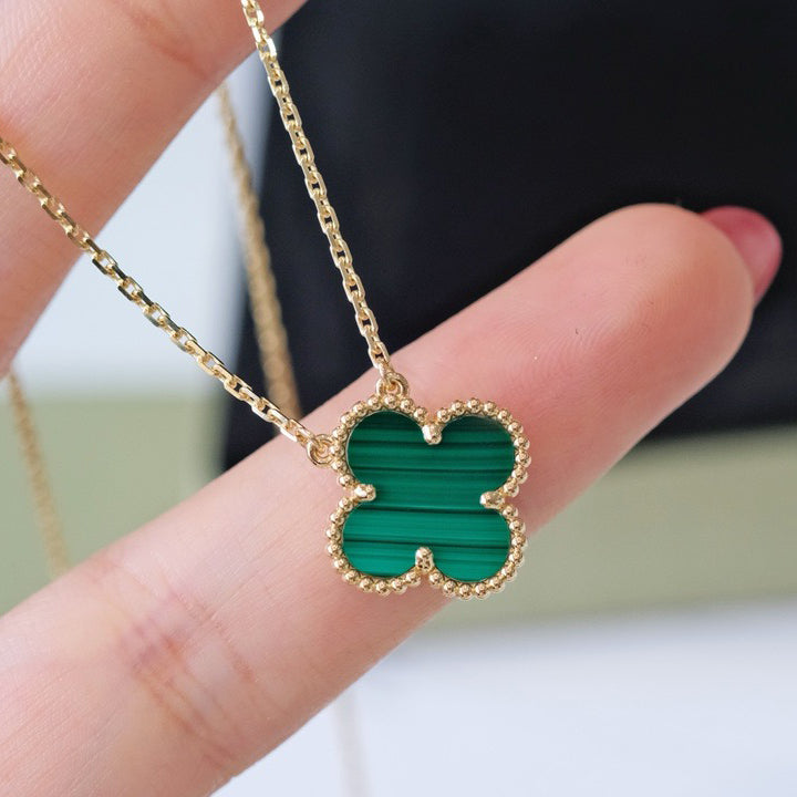 [Panda Jewelry]CLOVER 15MM MALACHITE SINGLE FLOWER  NECKLACE