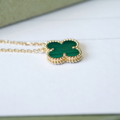 [Panda Jewelry]CLOVER 15MM MALACHITE SINGLE FLOWER  NECKLACE