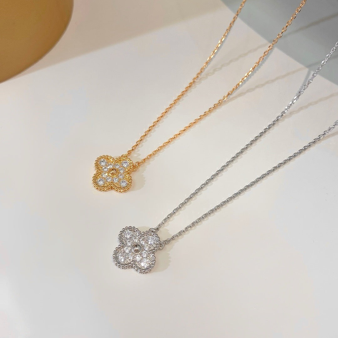 [Panda Jewelry]CLOVER 15MM DIAMOND SINGLE FLOWER NECKLACE