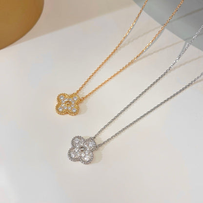[Panda Jewelry]CLOVER 15MM DIAMOND SINGLE FLOWER NECKLACE