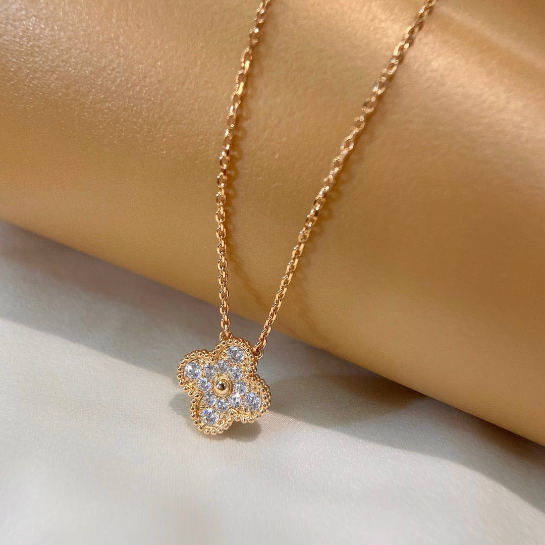 [Panda Jewelry]CLOVER 15MM DIAMOND SINGLE FLOWER NECKLACE
