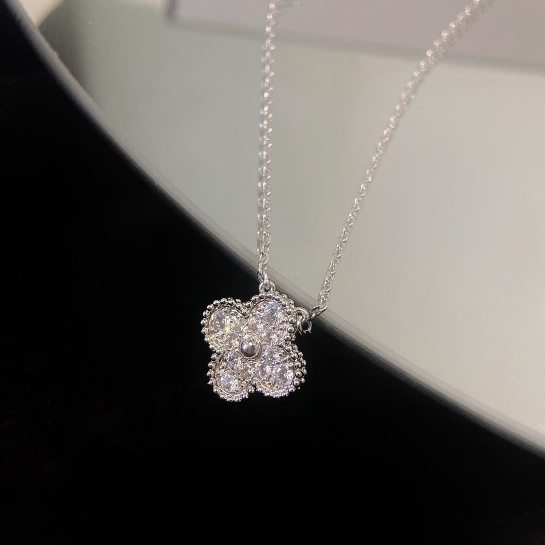 [Panda Jewelry]CLOVER 15MM DIAMOND SINGLE FLOWER NECKLACE