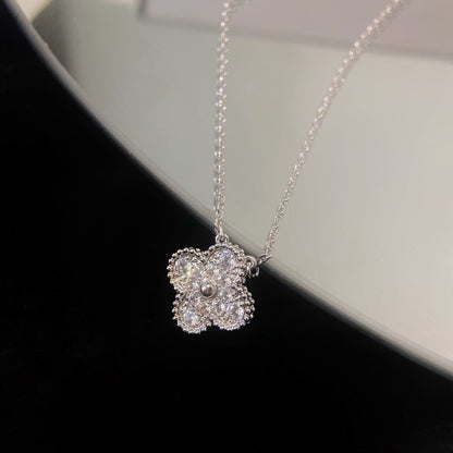[Panda Jewelry]CLOVER 15MM DIAMOND SINGLE FLOWER NECKLACE