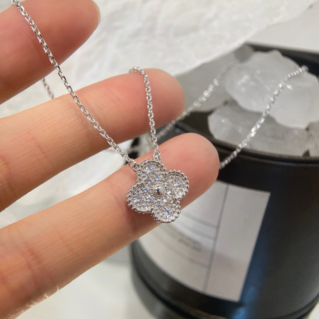 [Panda Jewelry]CLOVER 15MM DIAMOND SINGLE FLOWER NECKLACE