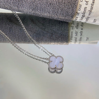 [Panda Jewelry]CLOVER 15MM BLUE CHALCEDONY NECKLACE SILVER