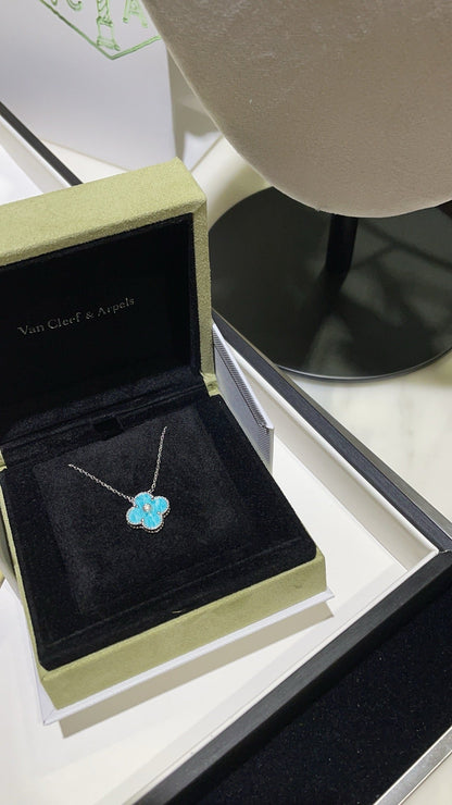 [Panda Jewelry]CLOVER 15MM DIAMOND SVRES PORCELAIN  NECKLACE SILVER