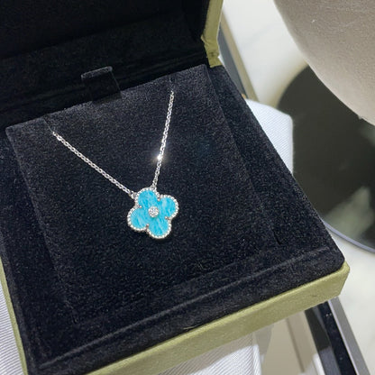 [Panda Jewelry]CLOVER 15MM DIAMOND SVRES PORCELAIN  NECKLACE SILVER