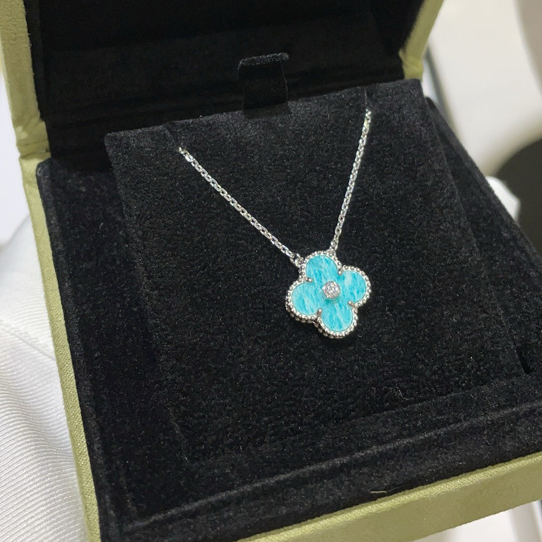 [Panda Jewelry]CLOVER 15MM DIAMOND SVRES PORCELAIN  NECKLACE SILVER