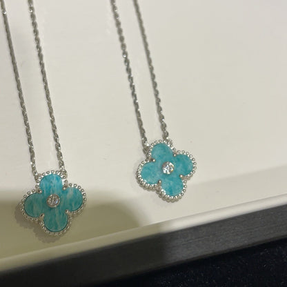 [Panda Jewelry]CLOVER 15MM DIAMOND SVRES PORCELAIN  NECKLACE SILVER