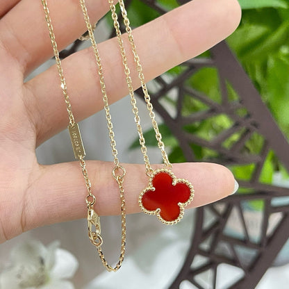 [Panda Jewelry]CLOVER 15MM CARNELIAN SINGLE FLOWER NECKLACE