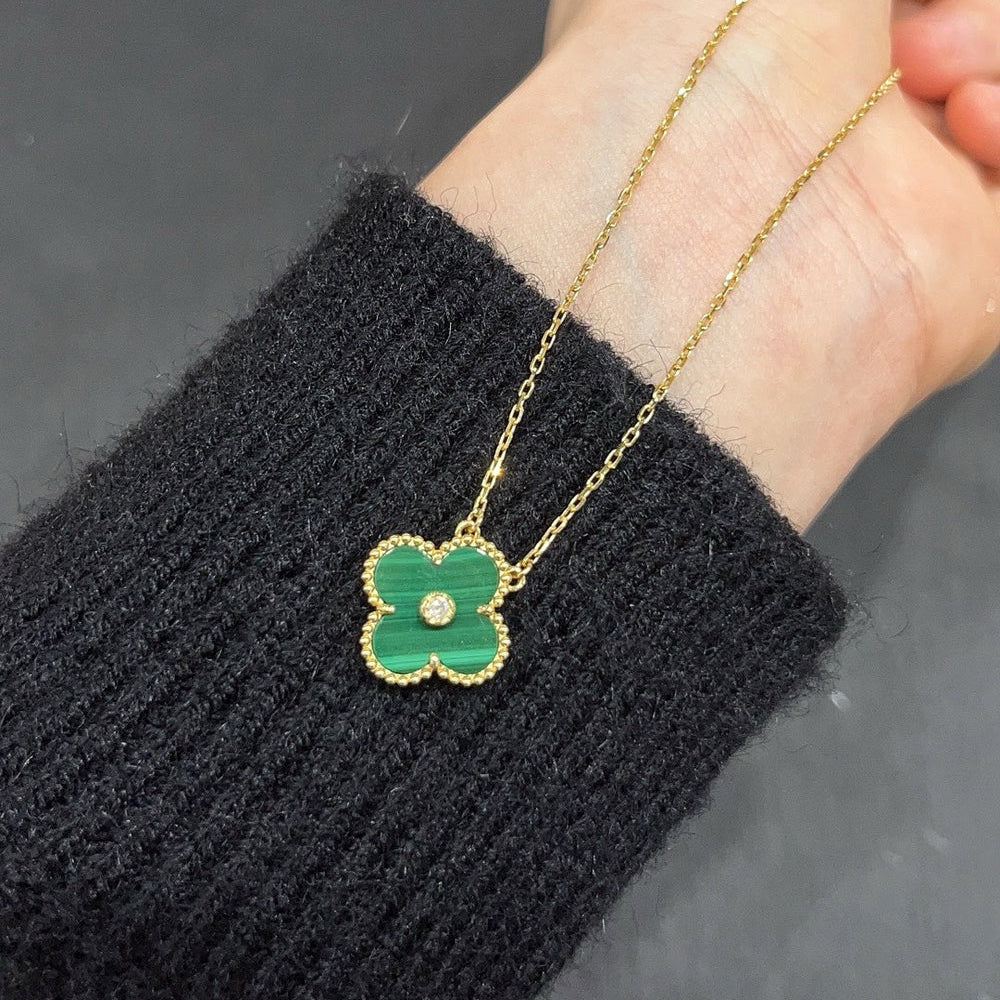 [Panda Jewelry]CLOVER 15MM DIAMOND TURQUOISE NECKLACE