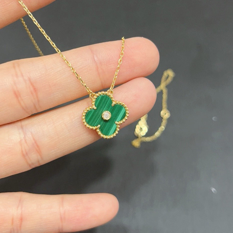 [Panda Jewelry]CLOVER 15MM DIAMOND TURQUOISE NECKLACE