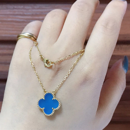 [Panda Jewelry]CLOVER 15MM BLUE AGATE NECKLACE