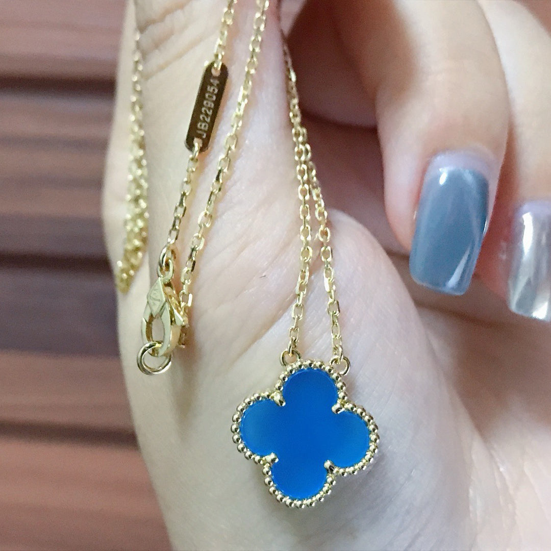 [Panda Jewelry]CLOVER 15MM BLUE AGATE NECKLACE
