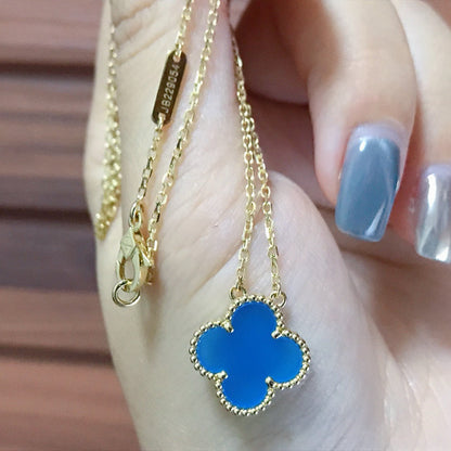 [Panda Jewelry]CLOVER 15MM BLUE AGATE NECKLACE