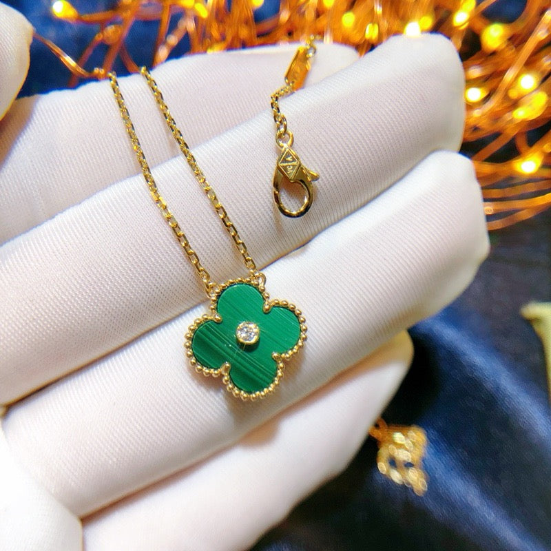[Panda Jewelry]CLOVER 15MM DIAMOND TURQUOISE NECKLACE