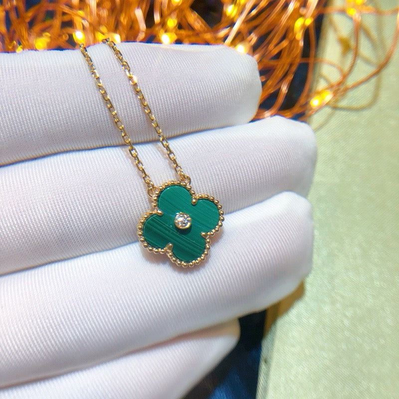 [Panda Jewelry]CLOVER 15MM DIAMOND TURQUOISE NECKLACE