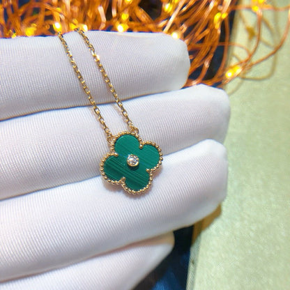 [Panda Jewelry]CLOVER 15MM DIAMOND TURQUOISE NECKLACE