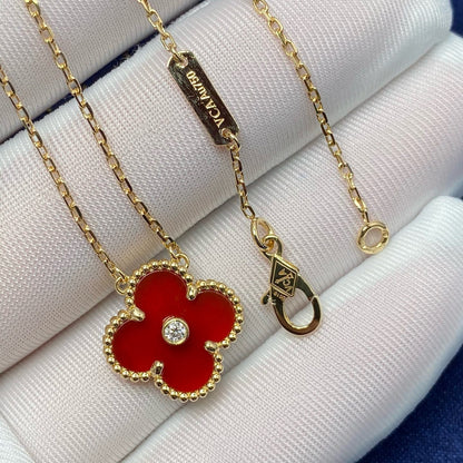 [Panda Jewelry]CLOVER 15MM DIAMOND CARNELIAN NECKLACE