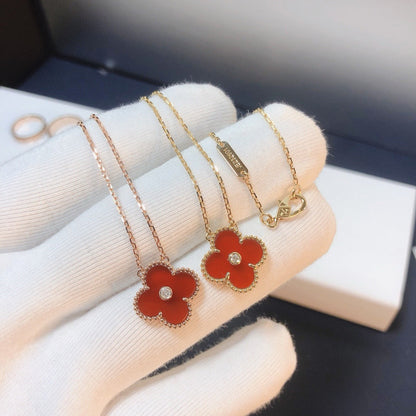 [Panda Jewelry]CLOVER 15MM DIAMOND CARNELIAN NECKLACE