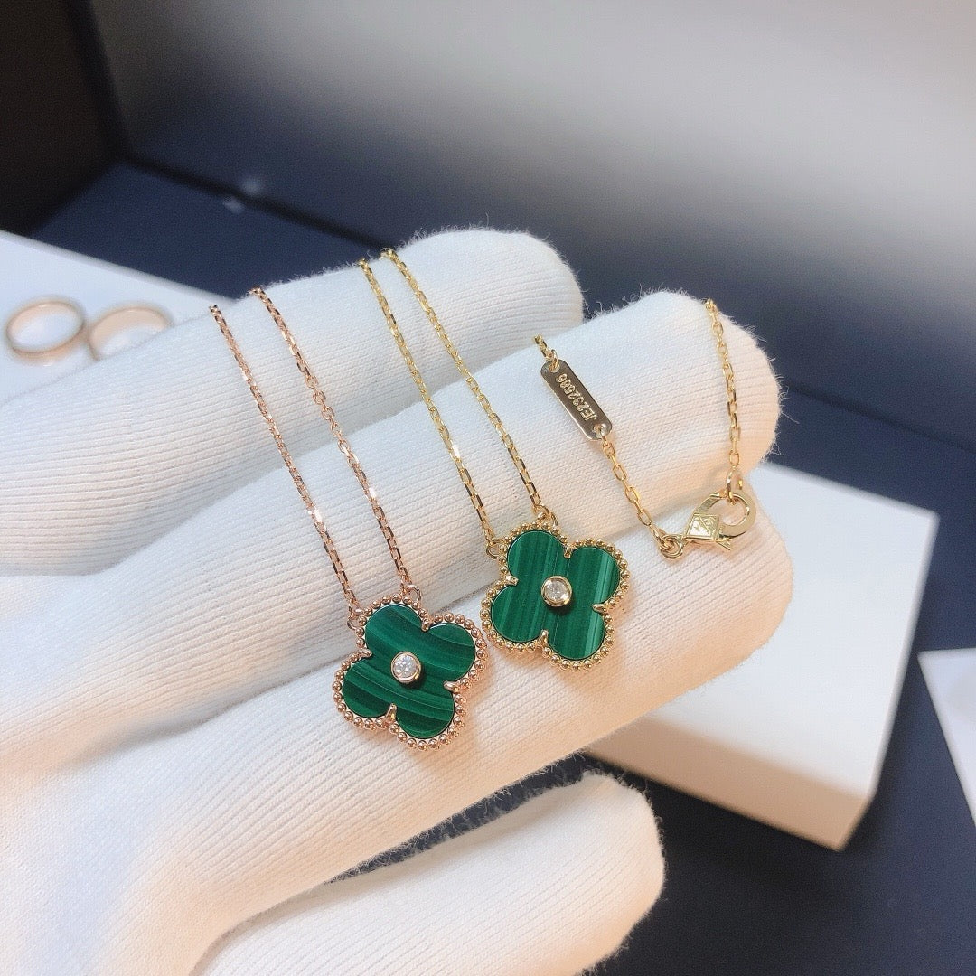[Panda Jewelry]CLOVER 15MM DIAMOND TURQUOISE NECKLACE
