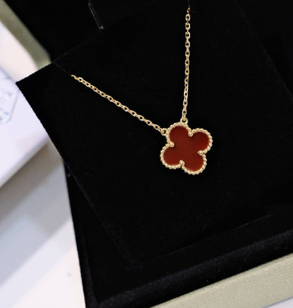 [Panda Jewelry]CLOVER 15MM CARNELIAN SINGLE FLOWER NECKLACE