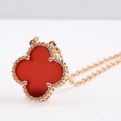 [Panda Jewelry]CLOVER 15MM CARNELIAN SINGLE FLOWER NECKLACE