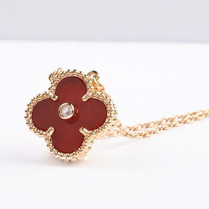 [Panda Jewelry]CLOVER 15MM DIAMOND CARNELIAN NECKLACE