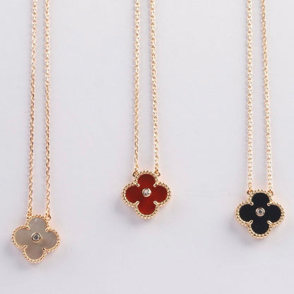 [Panda Jewelry]CLOVER 15MM DIAMOND CARNELIAN NECKLACE