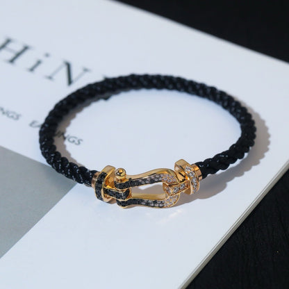 [Panda Jewelry]FORCE LARGE HORSESHOE BLACK WHITE DIAMOND BRACELET SILVER