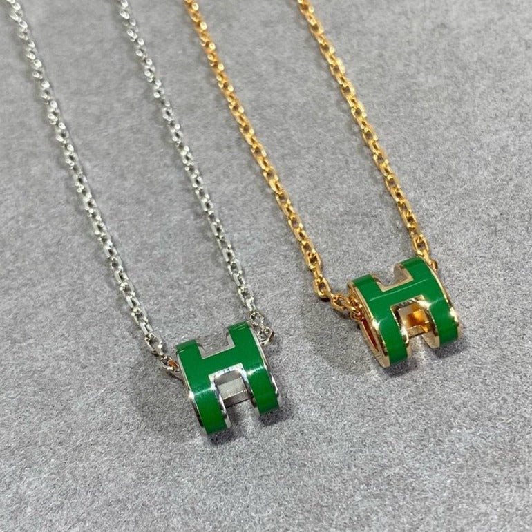 [Panda Jewelry]POP H GREEN NECKLACE SILVER AND GOLD