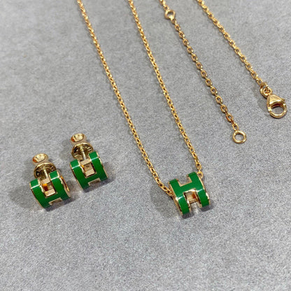 [Panda Jewelry]POP H GREEN NECKLACE SILVER AND GOLD