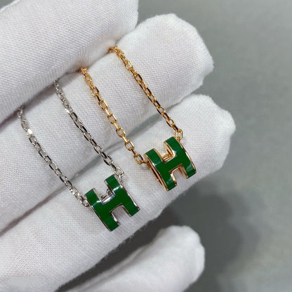 [Panda Jewelry]POP H GREEN NECKLACE SILVER AND GOLD