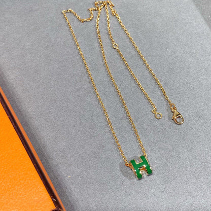 [Panda Jewelry]POP H GREEN NECKLACE SILVER AND GOLD