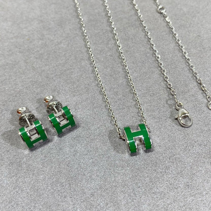 [Panda Jewelry]POP H GREEN NECKLACE SILVER AND GOLD