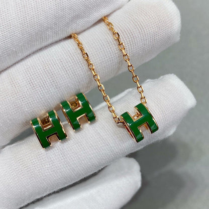 [Panda Jewelry]POP H GREEN NECKLACE SILVER AND GOLD