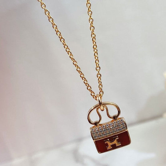 [Panda Jewelry]CONSTANCE RED PEDANT PINK GOLD NECKLACE