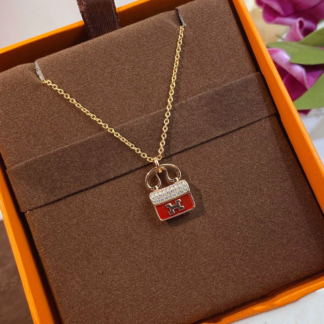 [Panda Jewelry]CONSTANCE RED PEDANT PINK GOLD NECKLACE