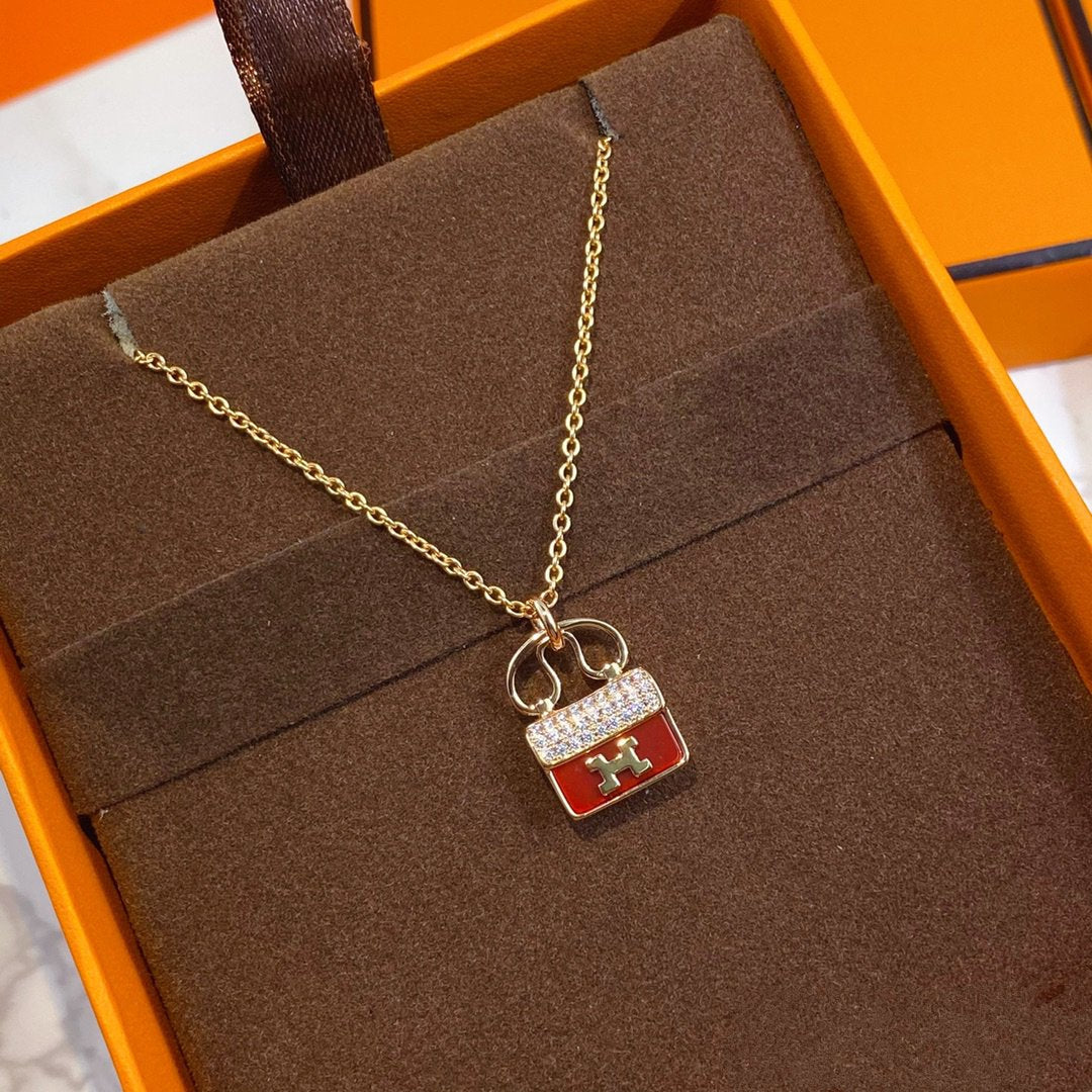 [Panda Jewelry]CONSTANCE RED PEDANT PINK GOLD NECKLACE