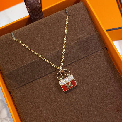 [Panda Jewelry]CONSTANCE RED PEDANT PINK GOLD NECKLACE