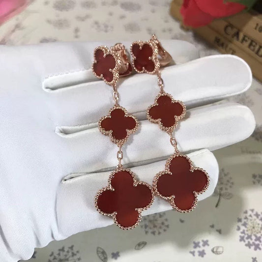 [Panda Jewelry]CLOVER 3 MOTIF CARNELIAN DROP EARRINGS