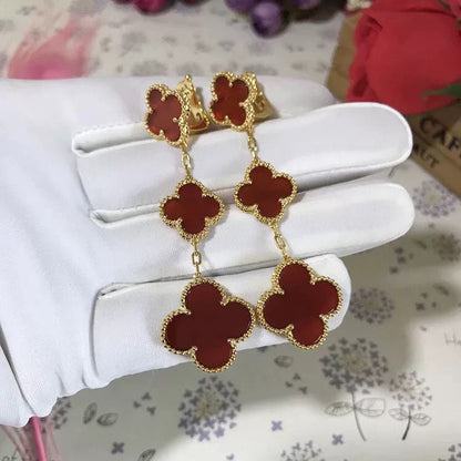 [Panda Jewelry]CLOVER 3 MOTIF CARNELIAN DROP EARRINGS