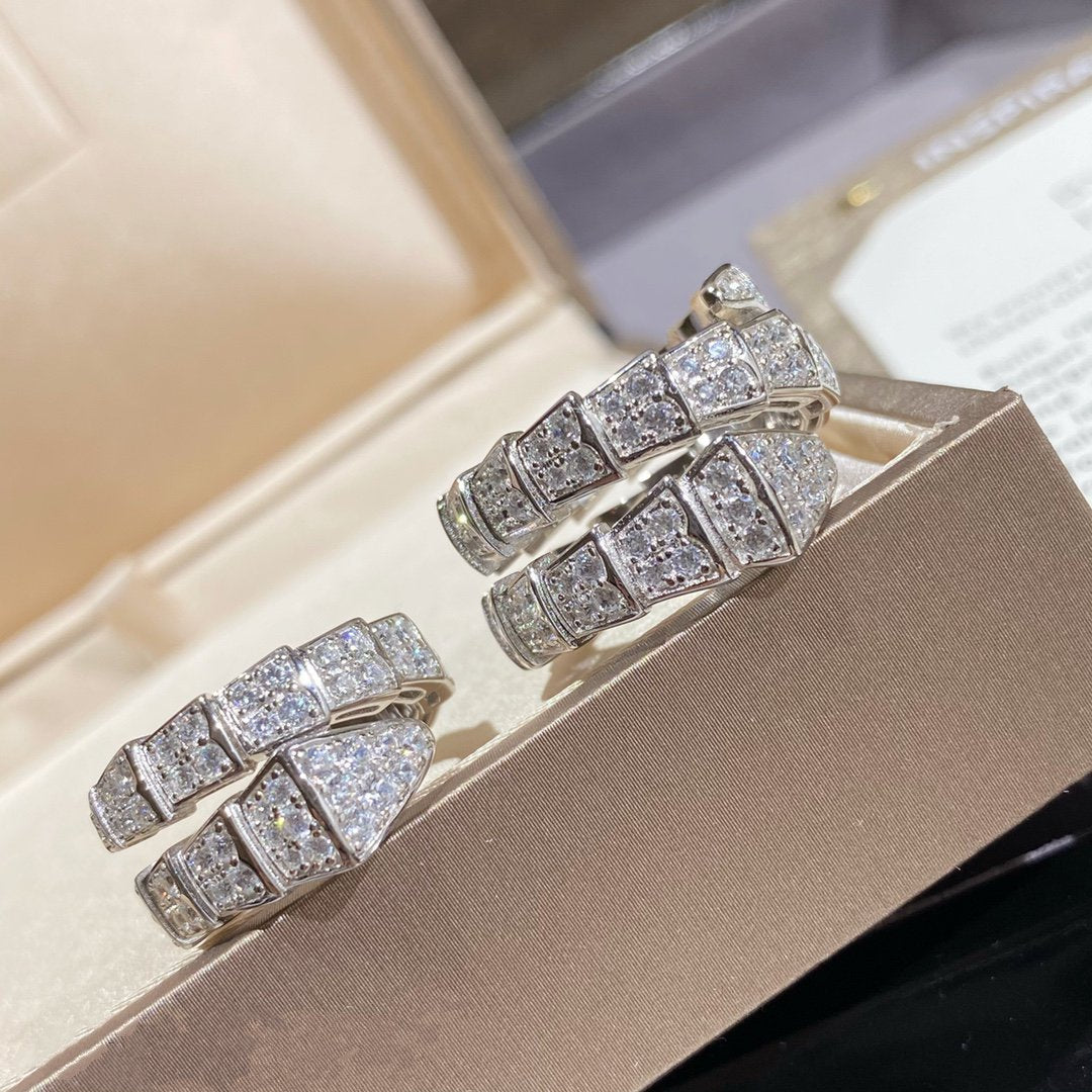 [Panda Jewelry]SERPENTI DOUBLE RING SILVER DIAMOND PAVED
