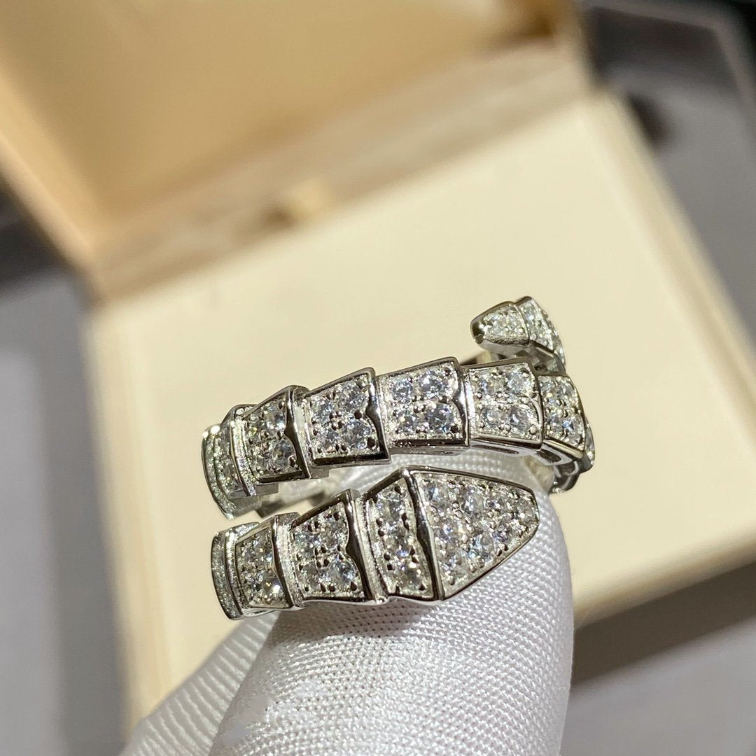 [Panda Jewelry]SERPENTI DOUBLE RING SILVER DIAMOND PAVED