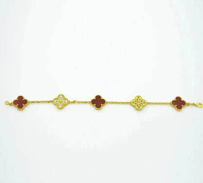 [Panda Jewelry] CLOVER 5 MOTIF RED CORNELIAN BRACELET COLLECTION