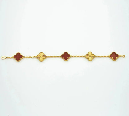 [Panda Jewelry] CLOVER 5 MOTIF RED CORNELIAN BRACELET COLLECTION