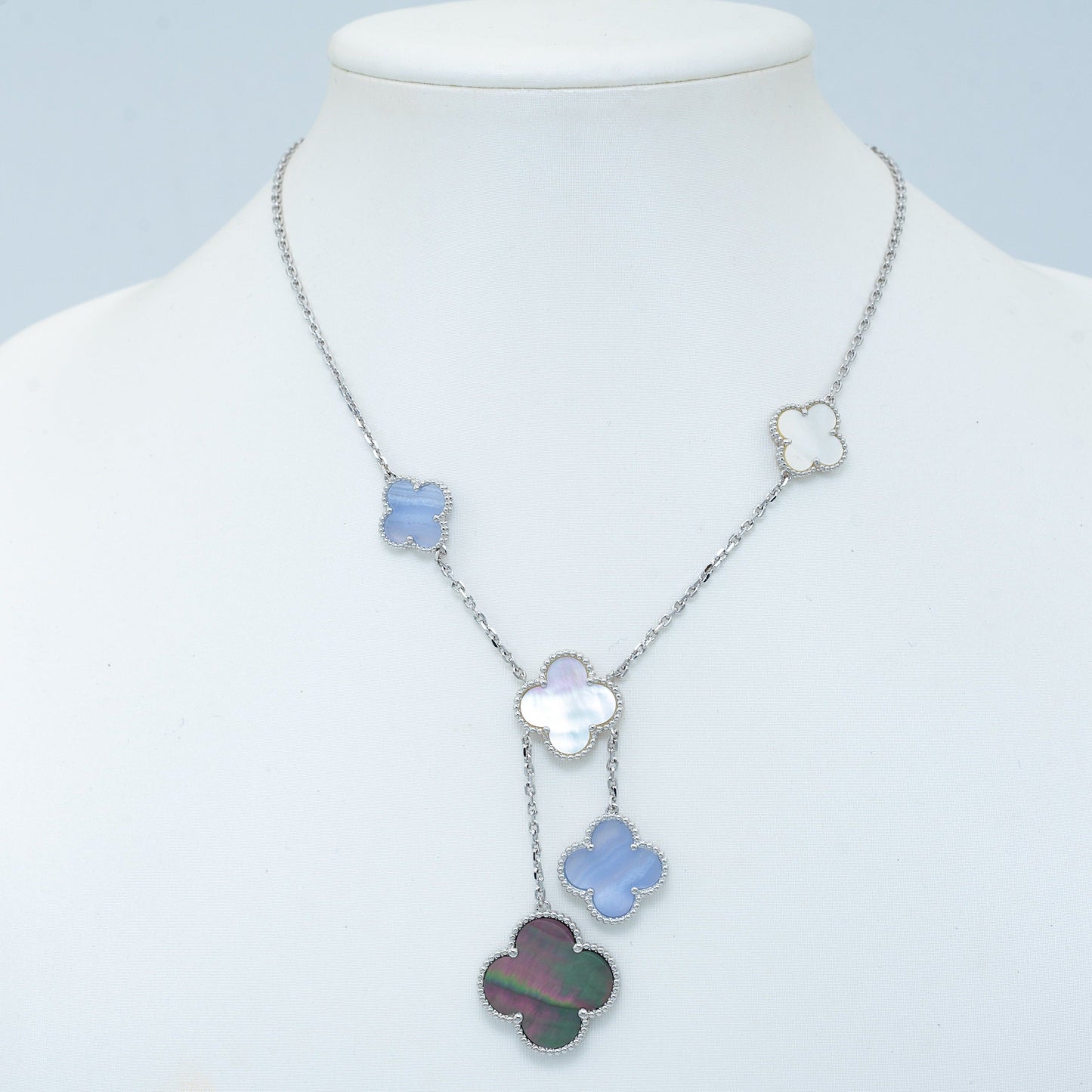[Panda Jewelry]CLOVER MOP CHALCEDONY NECKLACE SILVER 6 MOTIF
