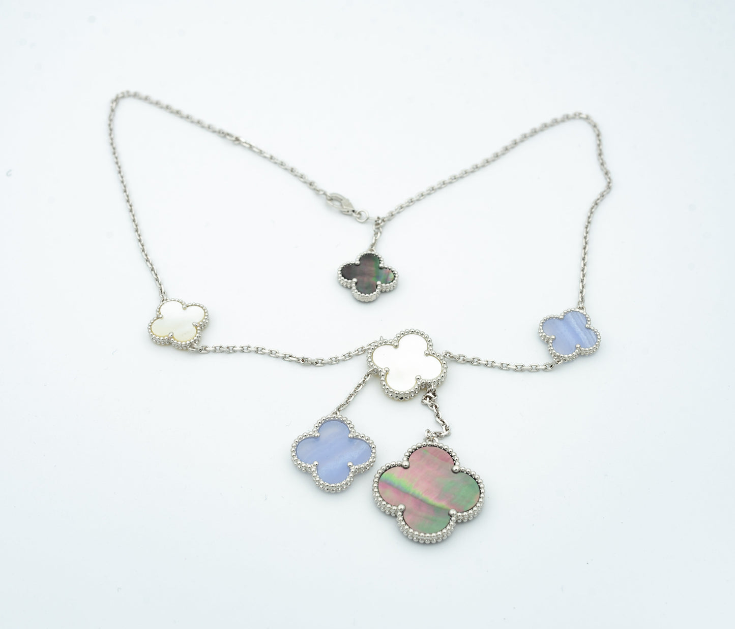 [Panda Jewelry]CLOVER MOP CHALCEDONY NECKLACE SILVER 6 MOTIF